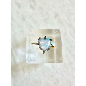 Faux opal sweet heart adjustable blue ring